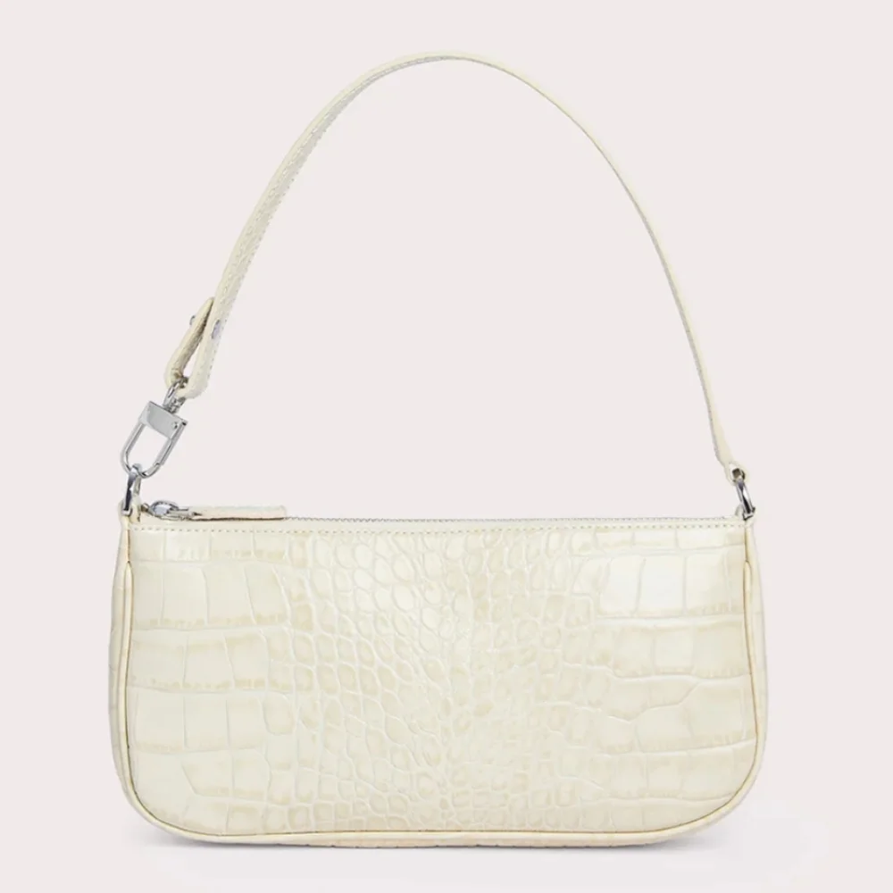 By Far Rachel Croc Embossed Leather Bag in Cream - Picture 1 of 5